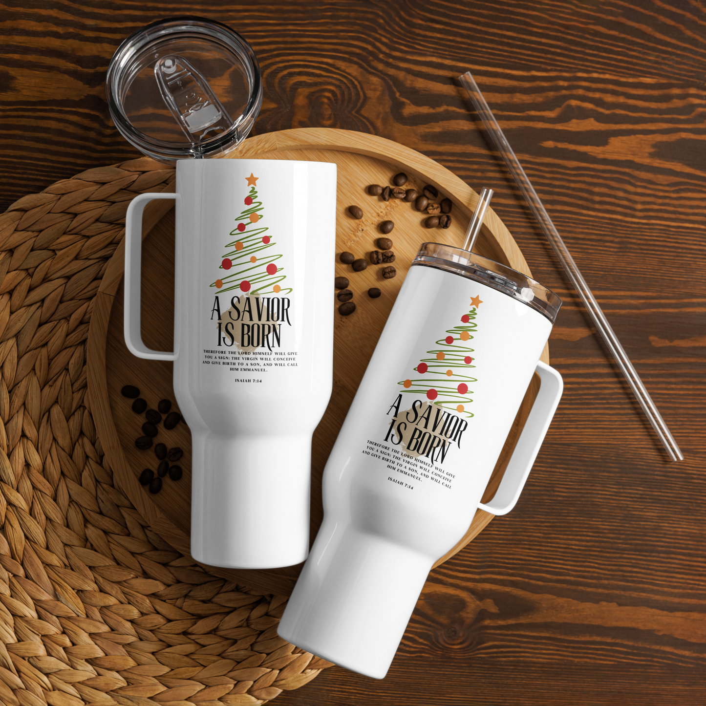 Travel Mug with Handle - A Savior is Born - BeFaithinStyle.