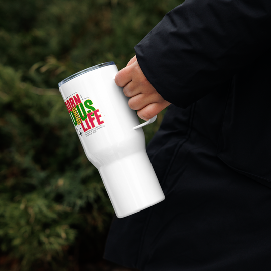 Travel Mug with Handle - Born to Bring Us Life - BeFaithinStyle.